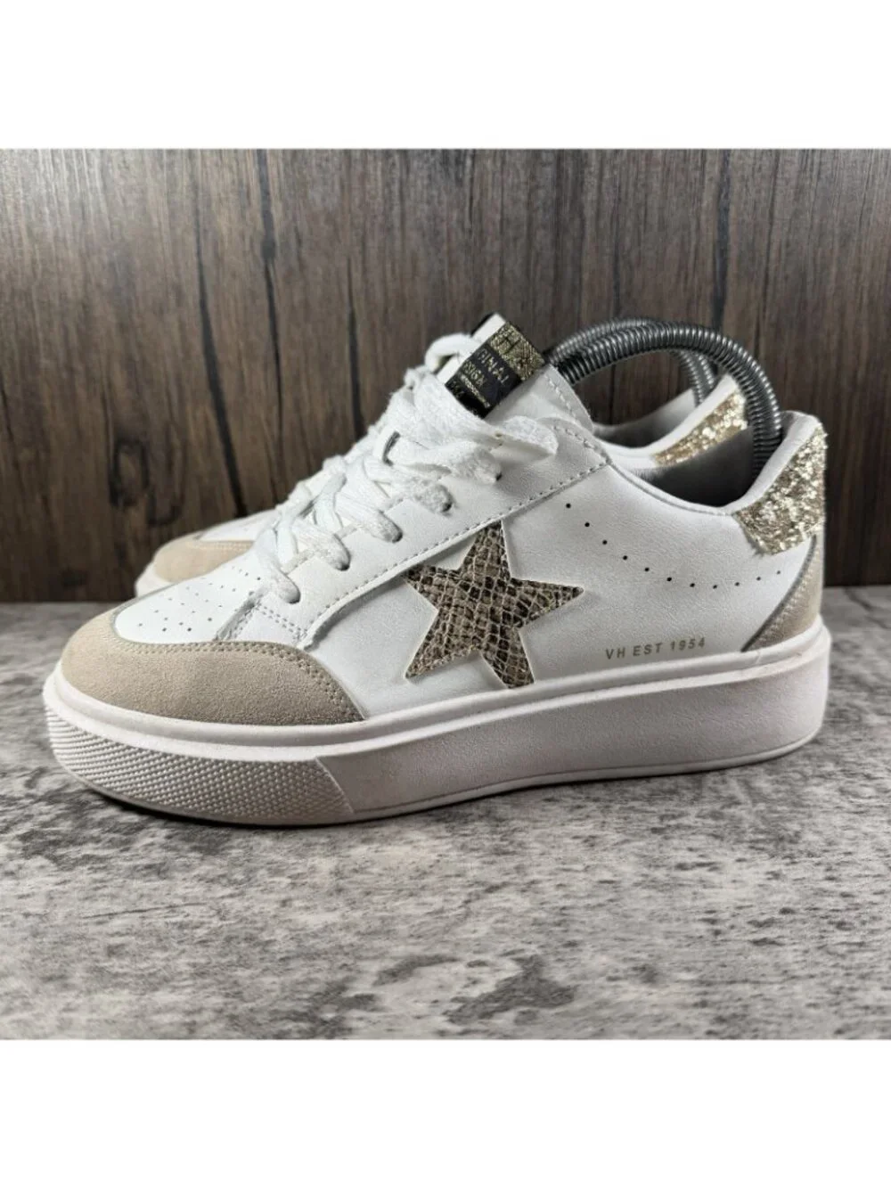 Womens Vintage Havana Sneakers White/Gold Sz 8.5 Platform Shoes - Picture 4 of 10